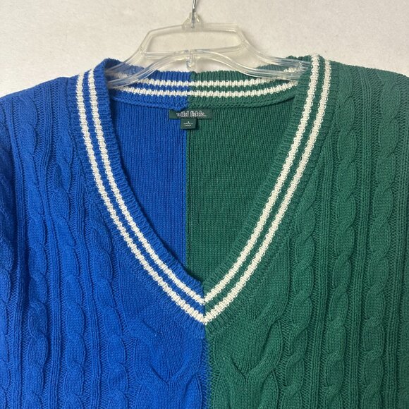 Wild Fable sz S Sweater Vest Oversized Cable-Knit V-Neck Blue & Green tennisprep - Picture 2 of 6